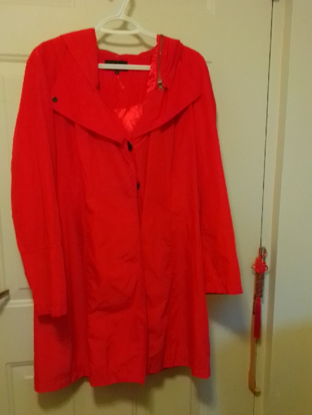 Women's Hooded Red Trench Coat - Lightweight Rain-Ready Style